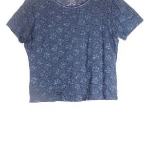 Lucie Ann II Blue Women's Lace Top Blouse Short Sleeve Pullover 2X 041